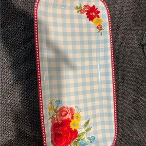 The Pioneer Woman Sweet Rose Ceramic Serving Tray with Gingham and Florals
